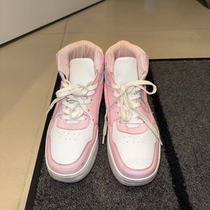 White + Pink Princess Polly High Top Sneakers